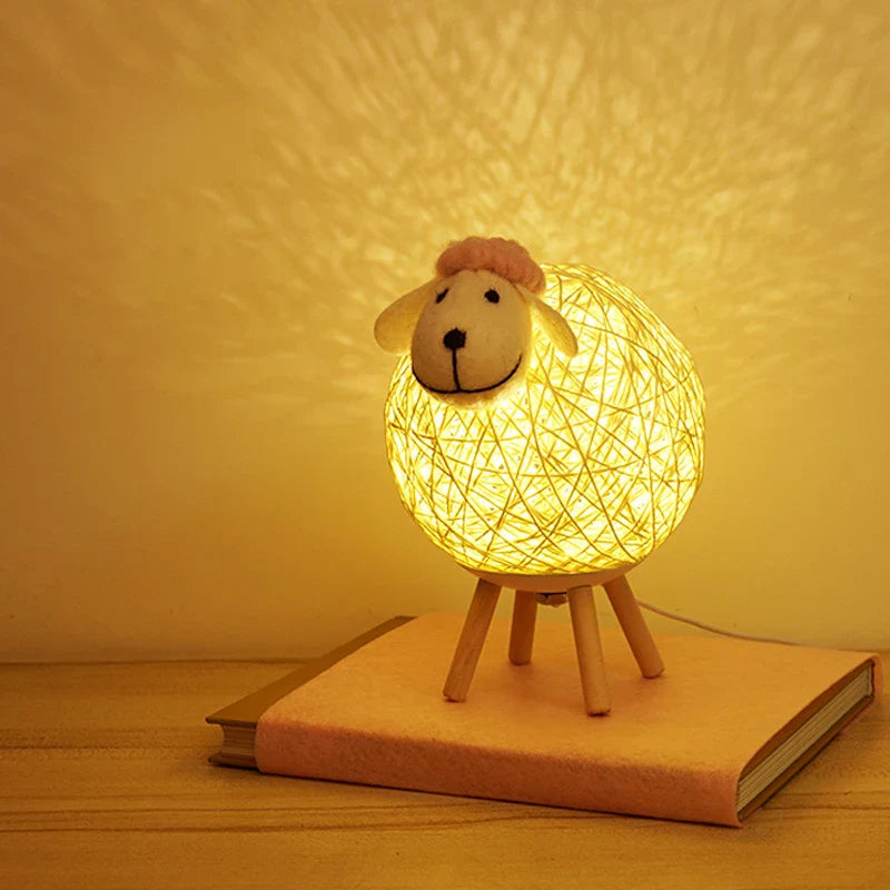 Night Lamp Dimmable LED Wood and Woven Fabric USB Powered
