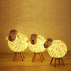 Night Lamp Dimmable LED Wood and Woven Fabric USB Powered
