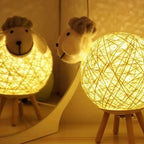 Sheep-Shaped Rattan Table Lamp, Dimmable LED, Remote Control