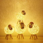 Sheep-Shaped Rattan Table Lamp, Dimmable LED, Remote Control
