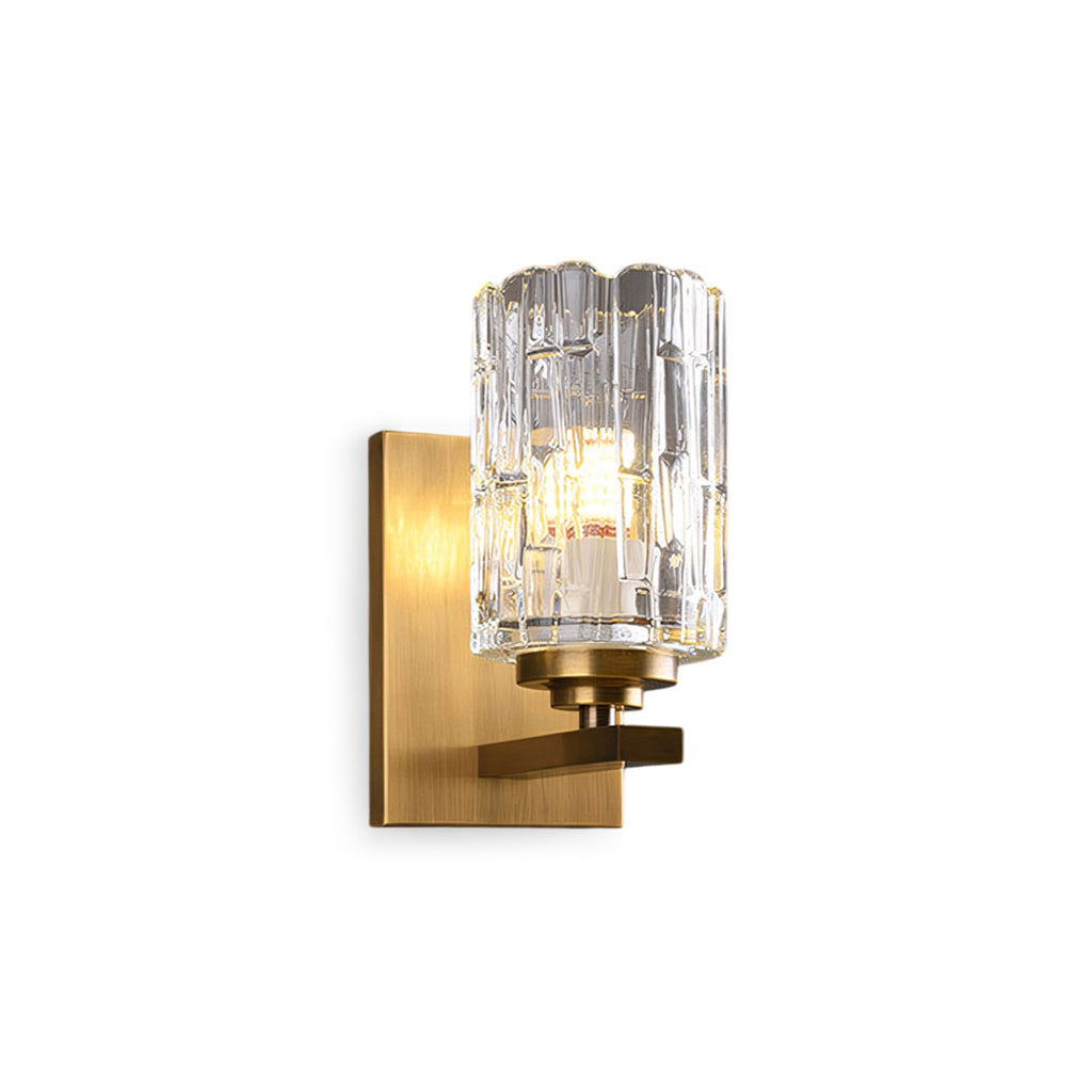 Ice-Textured Glass Column Wall Sconce, Satin Brass