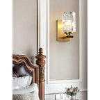 Ice-Textured Glass Column Wall Sconce, Satin Brass