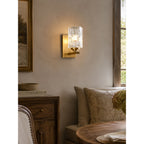 Ice-Textured Glass Column Wall Sconce, Satin Brass
