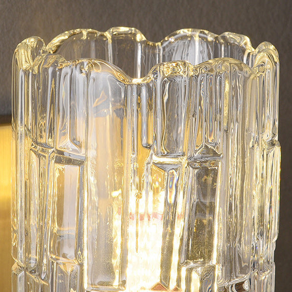 Ice-Textured Glass Column Wall Sconce, Satin Brass