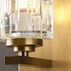 Ice-Textured Glass Column Wall Sconce, Satin Brass