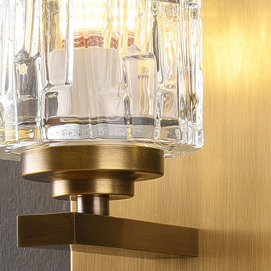 Ice-Textured Glass Column Wall Sconce, Satin Brass