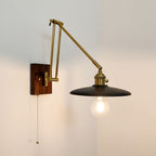 Saucer Swing-Arm Wall Sconce, Wood & Gold Iron