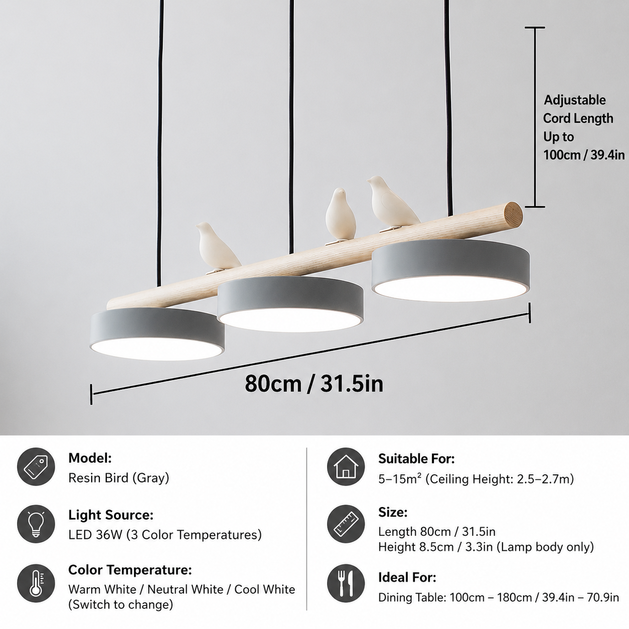 Breeza Chandelier | Nature-Inspired LED with Adjustable Height