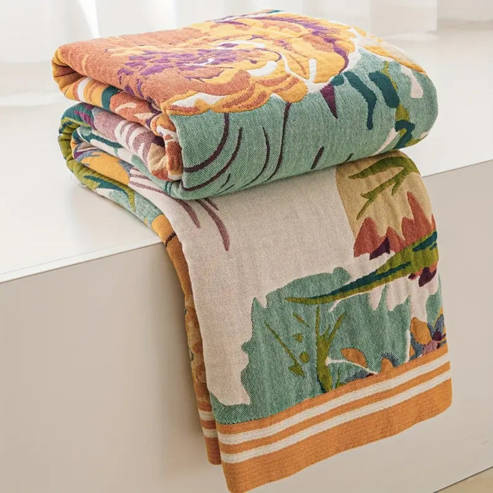 SiennaLoom: Decorative Cotton Blankets with Floral Pattern and Light Texture – for Sofa and Bedroom