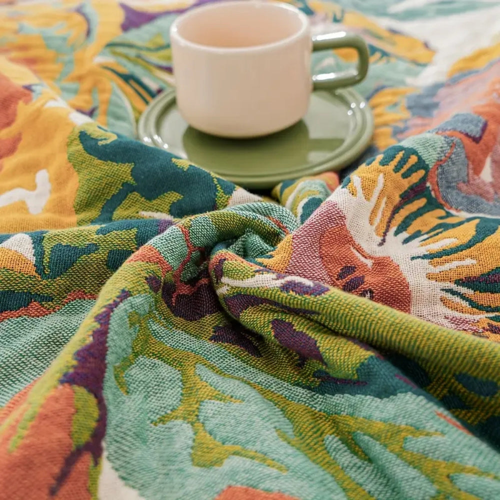SiennaLoom: Decorative Cotton Blankets with Floral Pattern and Light Texture – for Sofa and Bedroom