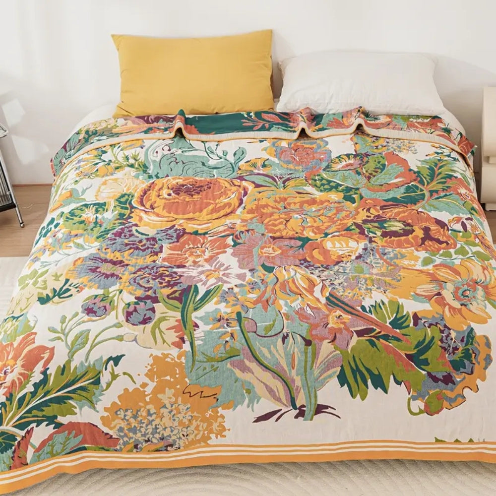 SiennaLoom: Decorative Cotton Blankets with Floral Pattern and Light Texture – for Sofa and Bedroom