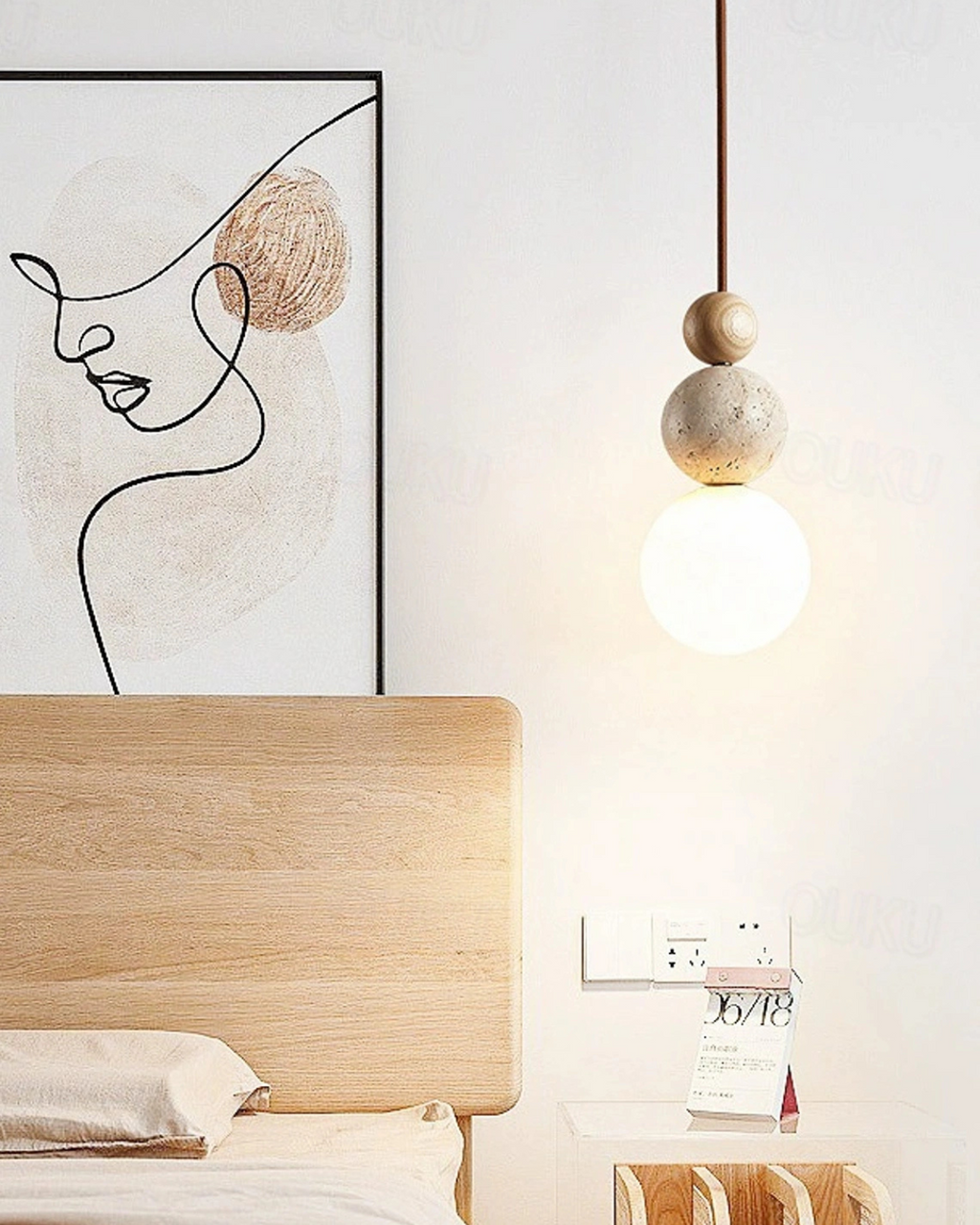 SilenVéra: Modern Wooden Pendant Light with Glass Sphere & Warm White LED Light – for Dining Room & Living Room