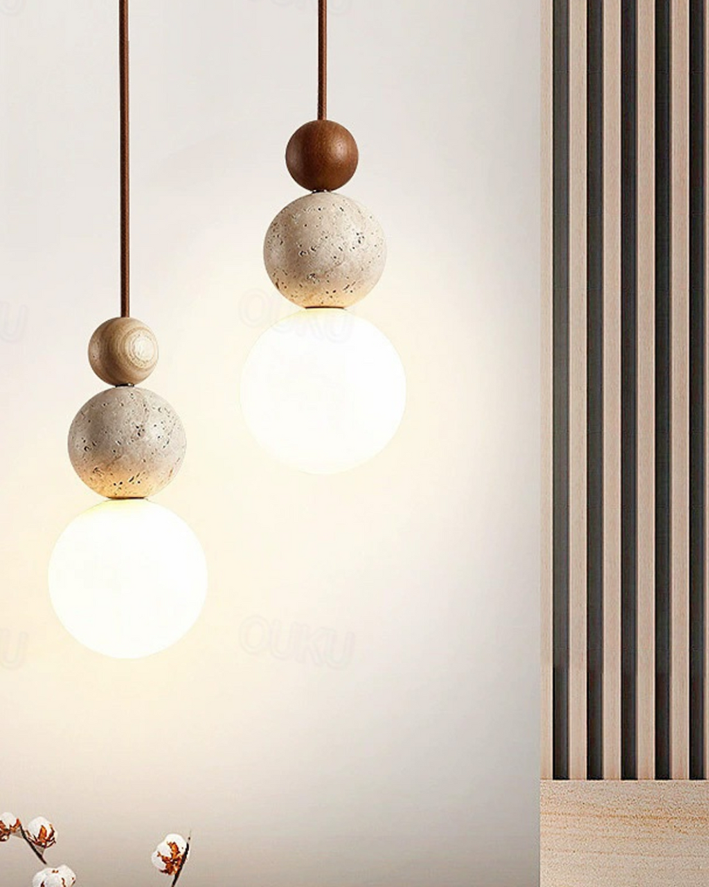 SilenVéra: Modern Wooden Pendant Light with Glass Sphere & Warm White LED Light – for Dining Room & Living Room