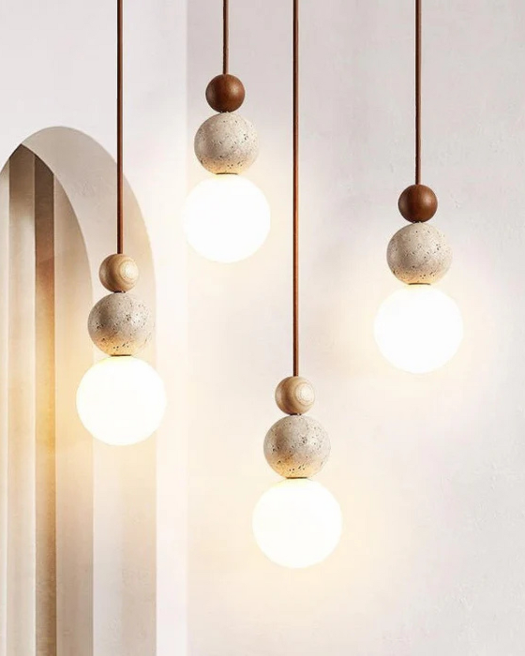 SilenVéra: Modern Wooden Pendant Light with Glass Sphere & Warm White LED Light – for Dining Room & Living Room