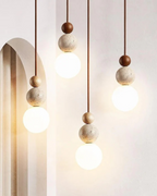 SilenVéra: Modern Wooden Pendant Light with Glass Sphere & Warm White LED Light – for Dining Room & Living Room