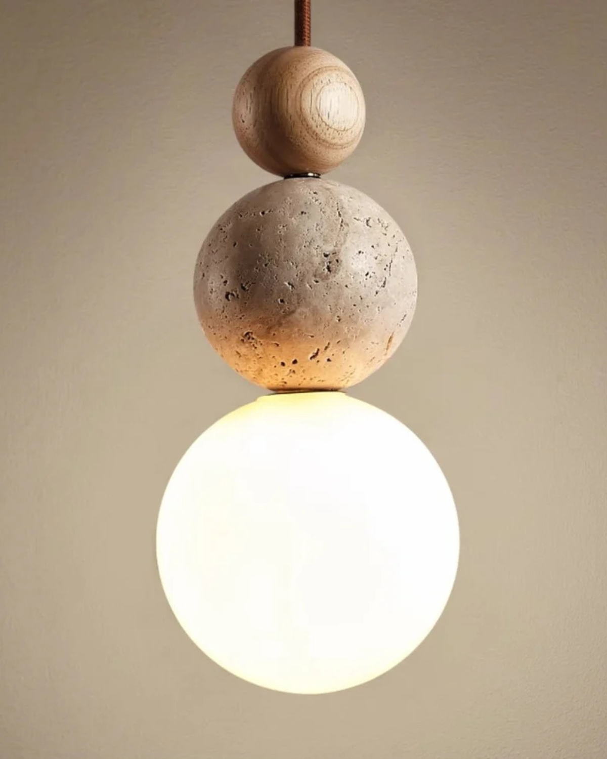 SilenVéra: Modern Wooden Pendant Light with Glass Sphere & Warm White LED Light – for Dining Room & Living Room