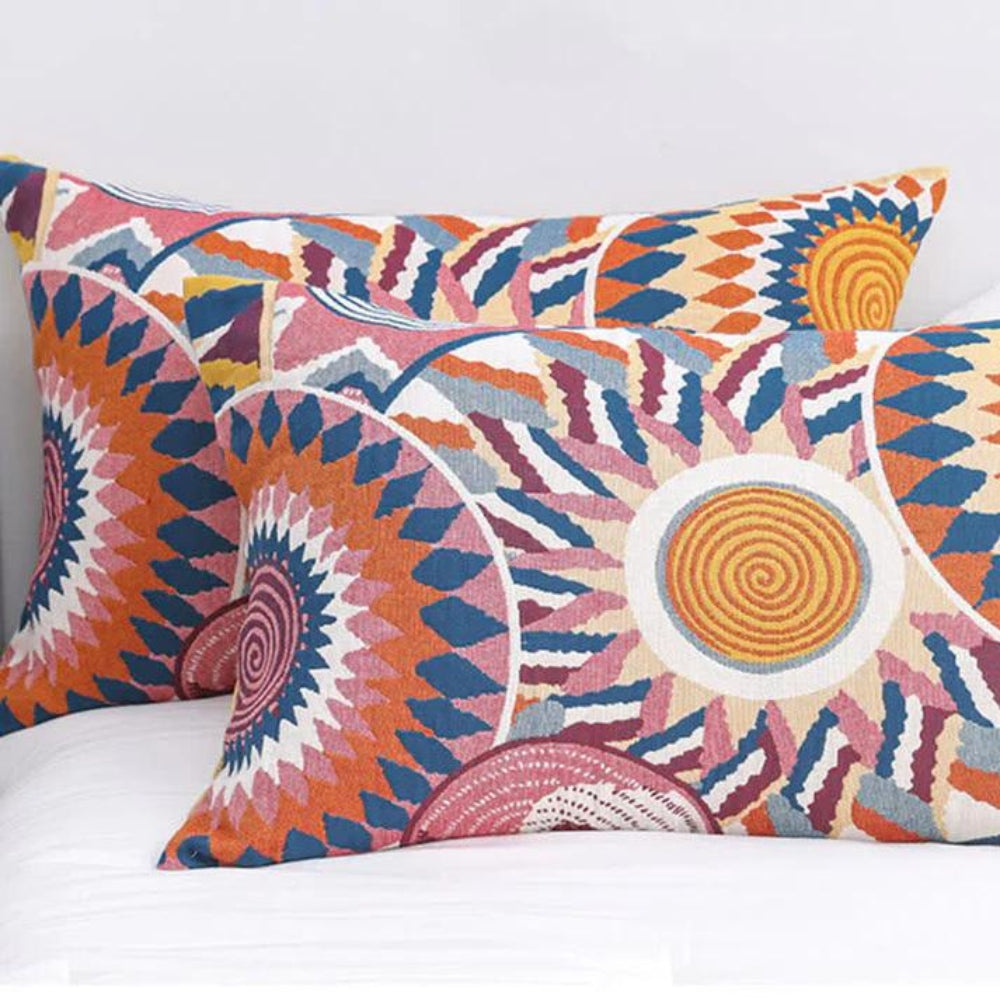 SkandiSonne: Cushion Cover with Buttons & Sun Print – Decorative & Comfortable for Bedroom (Set of 2)