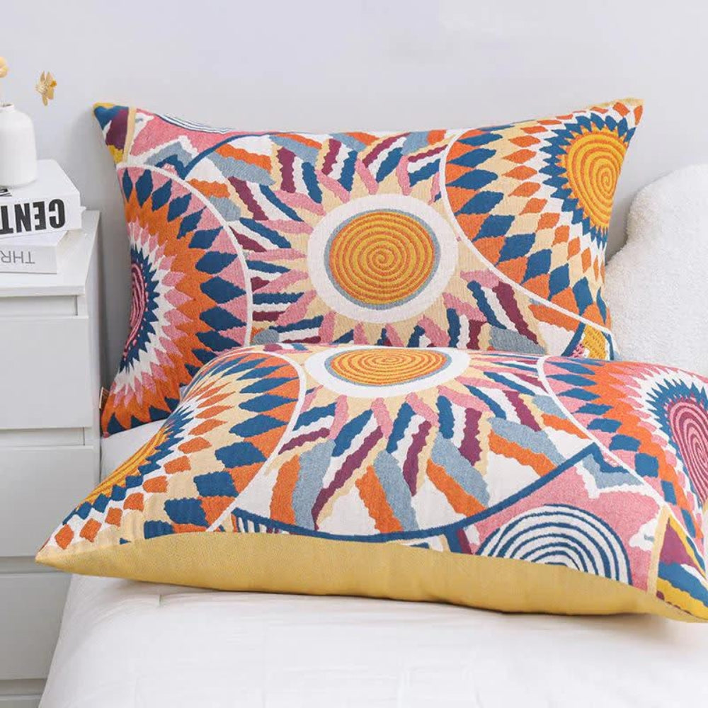SkandiSonne: Cushion Cover with Buttons & Sun Print – Decorative & Comfortable for Bedroom (Set of 2)