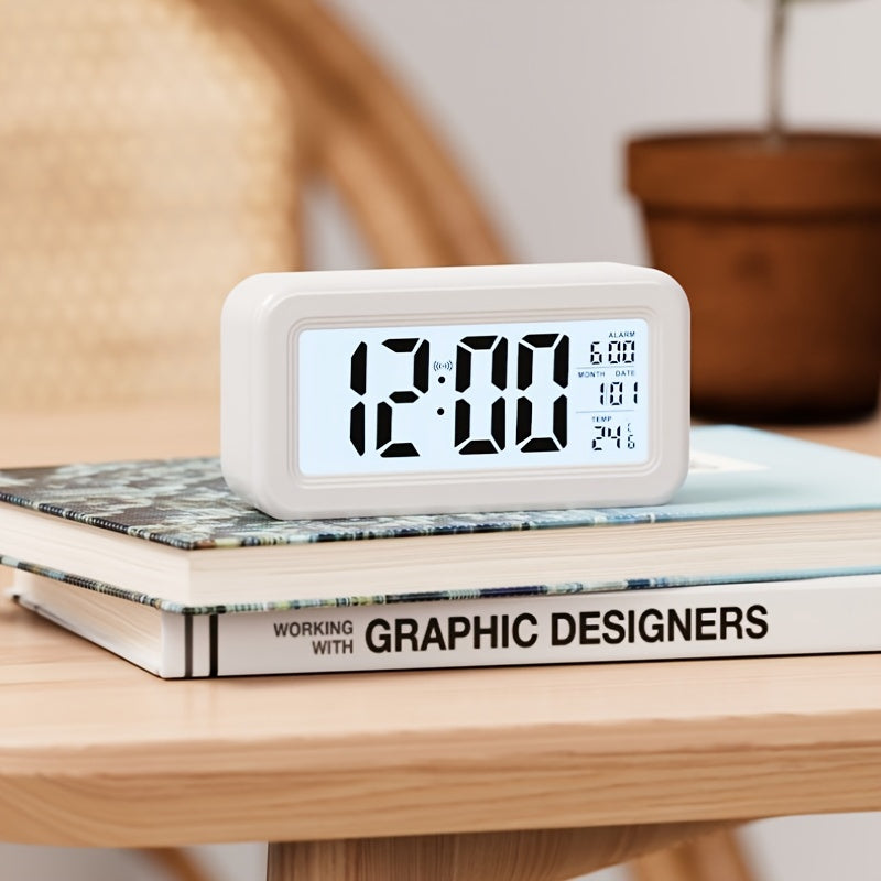 Digital Alarm Clock, LCD Display, Snooze Function, Compact Design