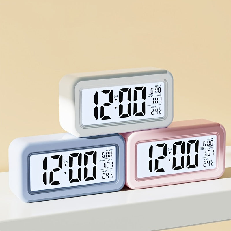 Digital Alarm Clock, LCD Display, Snooze Function, Compact Design