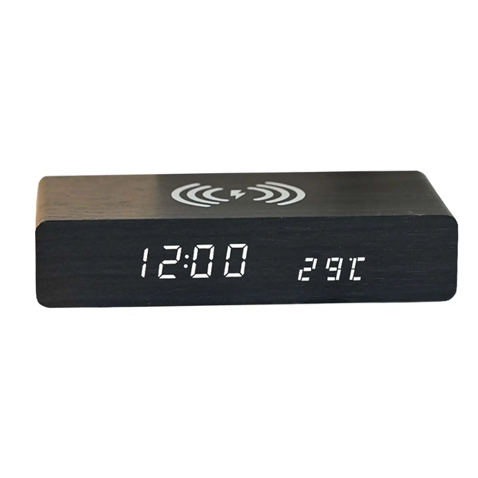 Alarm Clock Wireless Charging LED Display Woodgrain PVC