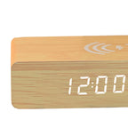 Alarm Clock Wireless Charging LED Display Woodgrain PVC
