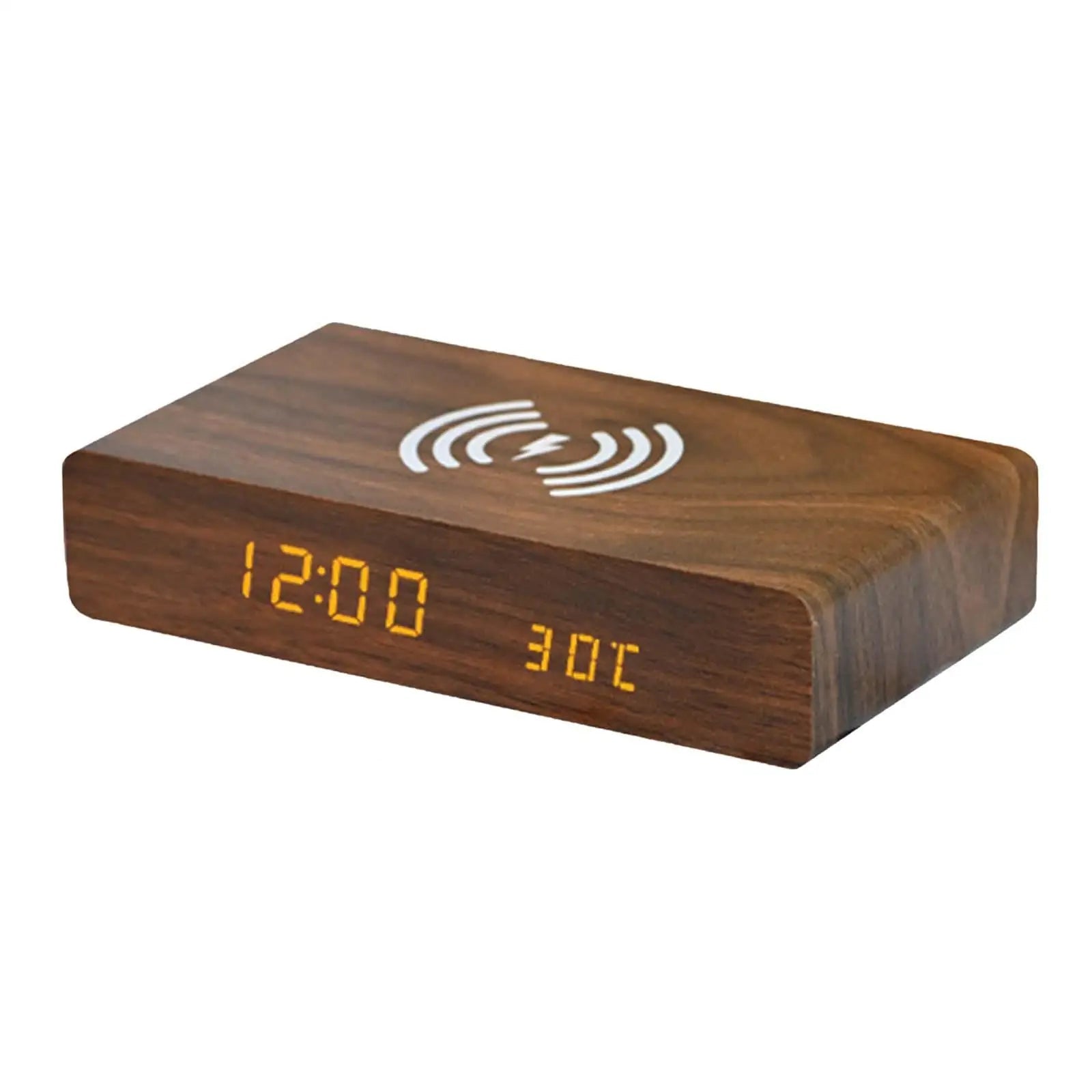 Alarm Clock Wireless Charging LED Display Woodgrain PVC