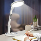LED Desk Lamp with Digital Clock Touch Control Adjustable Brightness Plastic