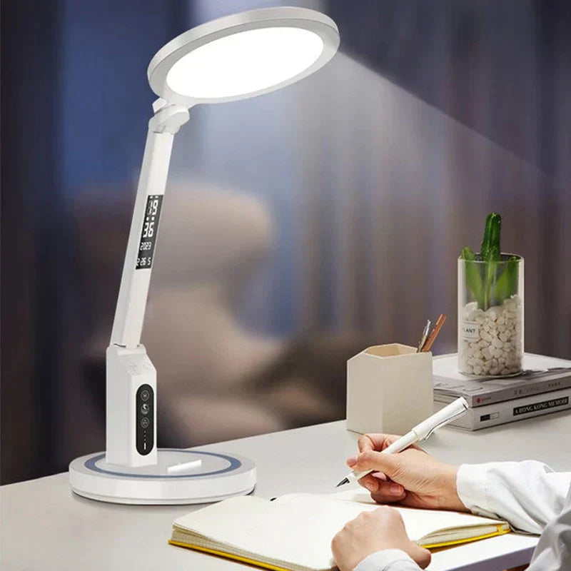 LED Desk Lamp with Digital Clock Touch Control Adjustable Brightness Plastic
