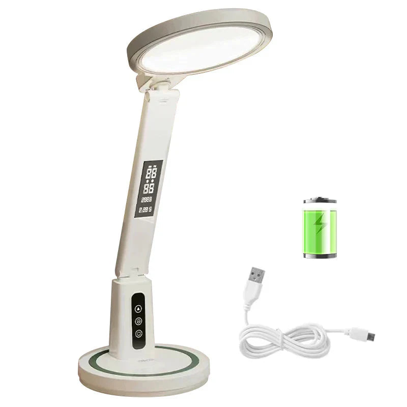 LED Desk Lamp with Digital Clock Touch Control Adjustable Brightness Plastic