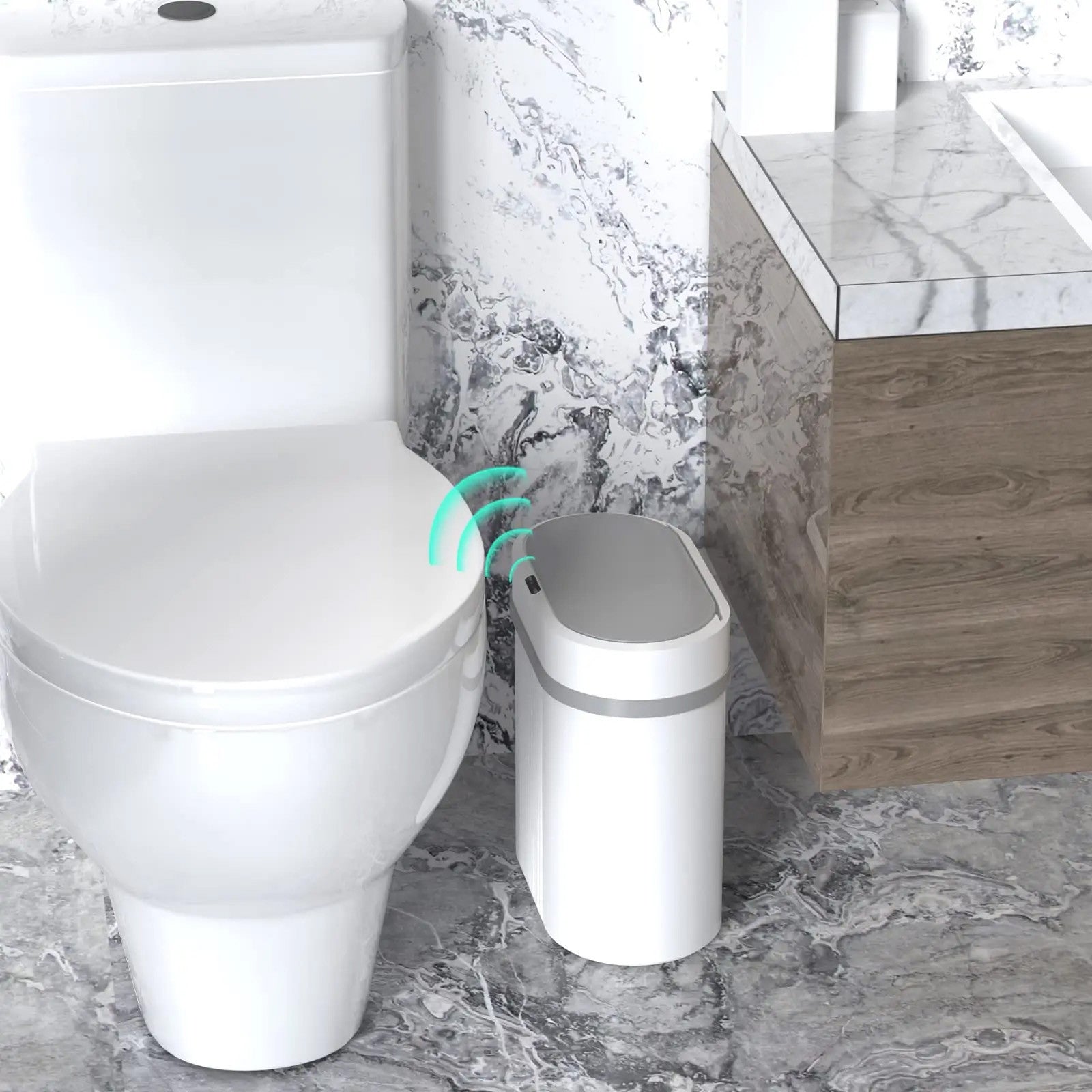 Smart Trash Bin Motion Sensor Touchless Lid Waterproof Narrow Space Bathroom Bin