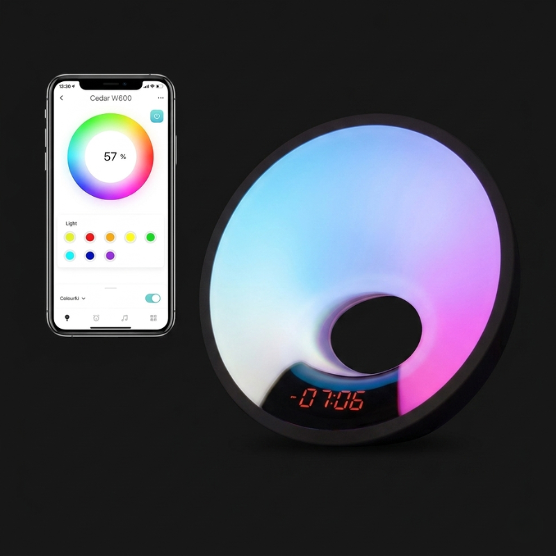 Smart Wake Up Light ABS LED Bluetooth Alarm Clock USB C Rechargeable