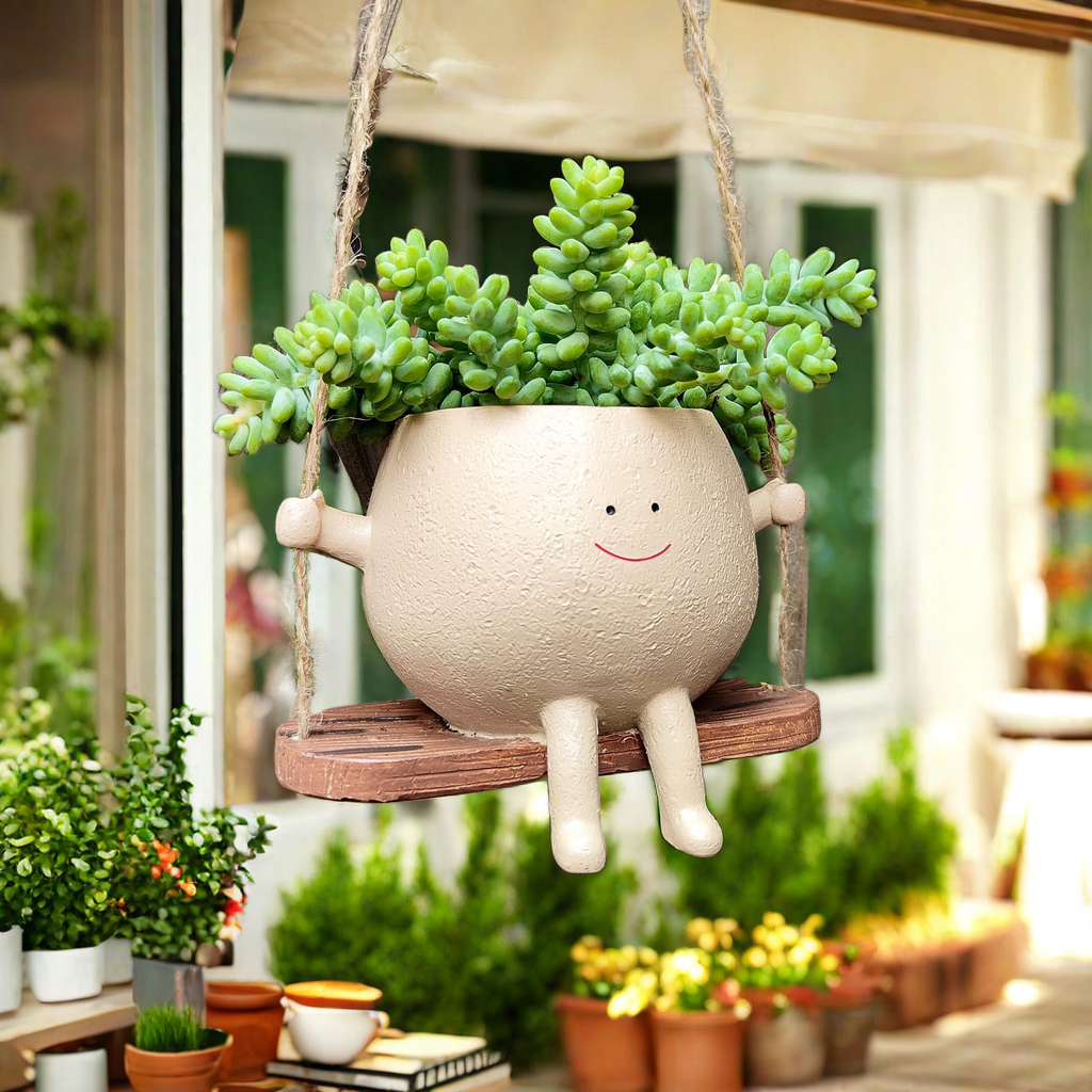 Hanging Planter, Resin Construction, Drainage Hole, Swing Design