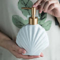 Soap Dispenser Ceramic Nautical Shell Design White Beige Bathroom Accessory