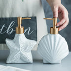Soap Dispenser Ceramic Nautical Shell Design White Beige Bathroom Accessory