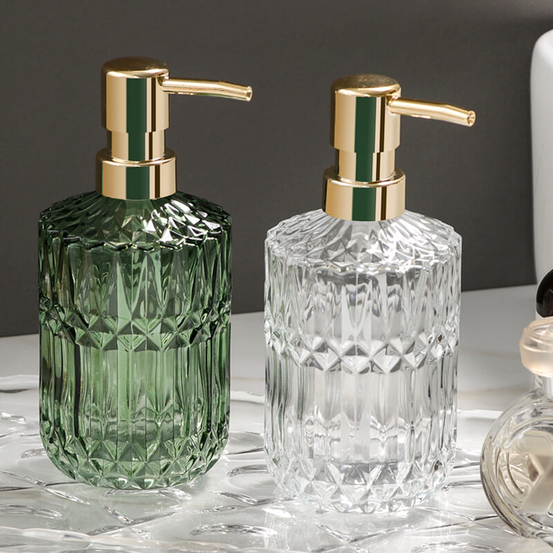 Soap Dispenser Clear Glass Refillable Manual Pump Compact