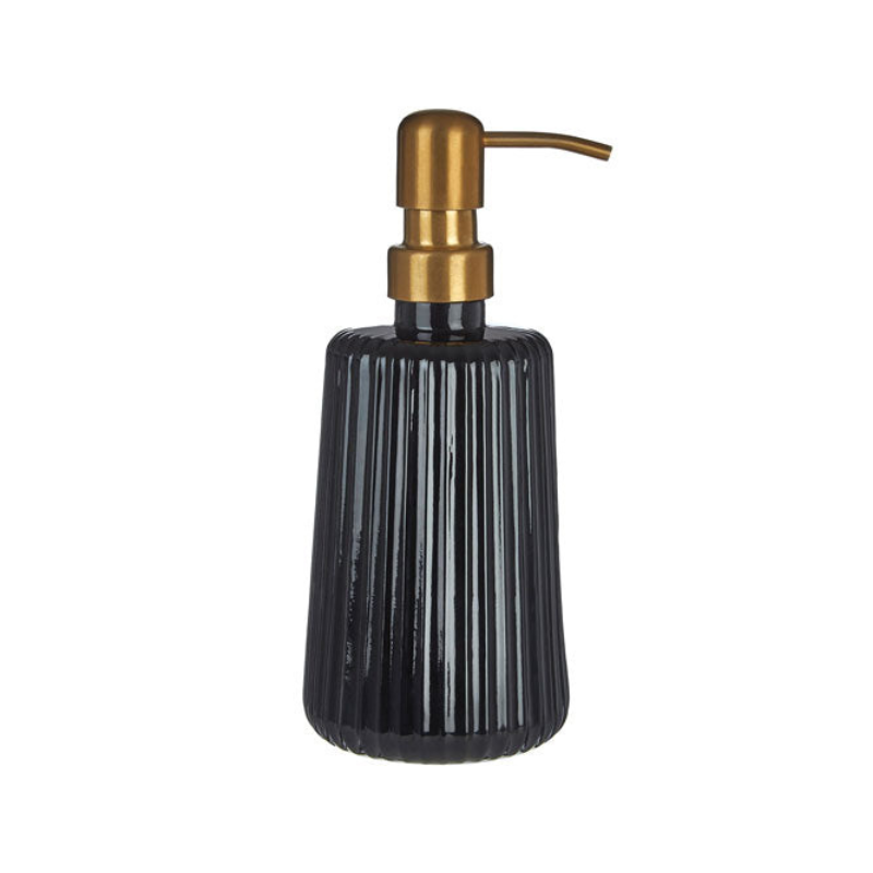 Soap Dispenser Refillable Countertop Ribbed Black Pump Bottle 350 ml