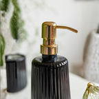 Soap Dispenser Refillable Countertop Ribbed Black Pump Bottle 350 ml