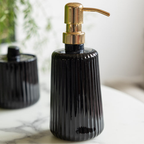 Soap Dispenser Refillable Countertop Ribbed Black Pump Bottle 350 ml
