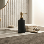 Soap Dispenser Refillable Countertop Ribbed Black Pump Bottle 350 ml