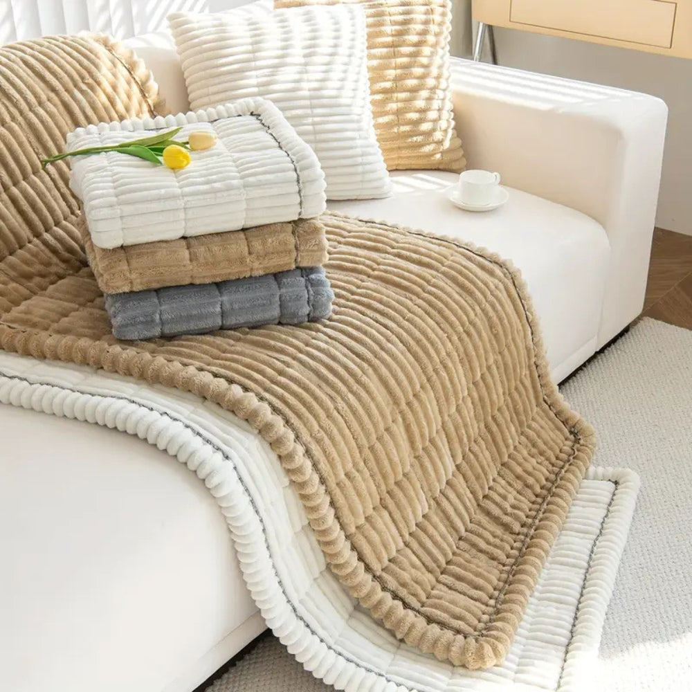 SofaLuxe: Velvet Soft Sofa Cover with Pleated Edge – Elegant Sofa Throw & Protective Blanket