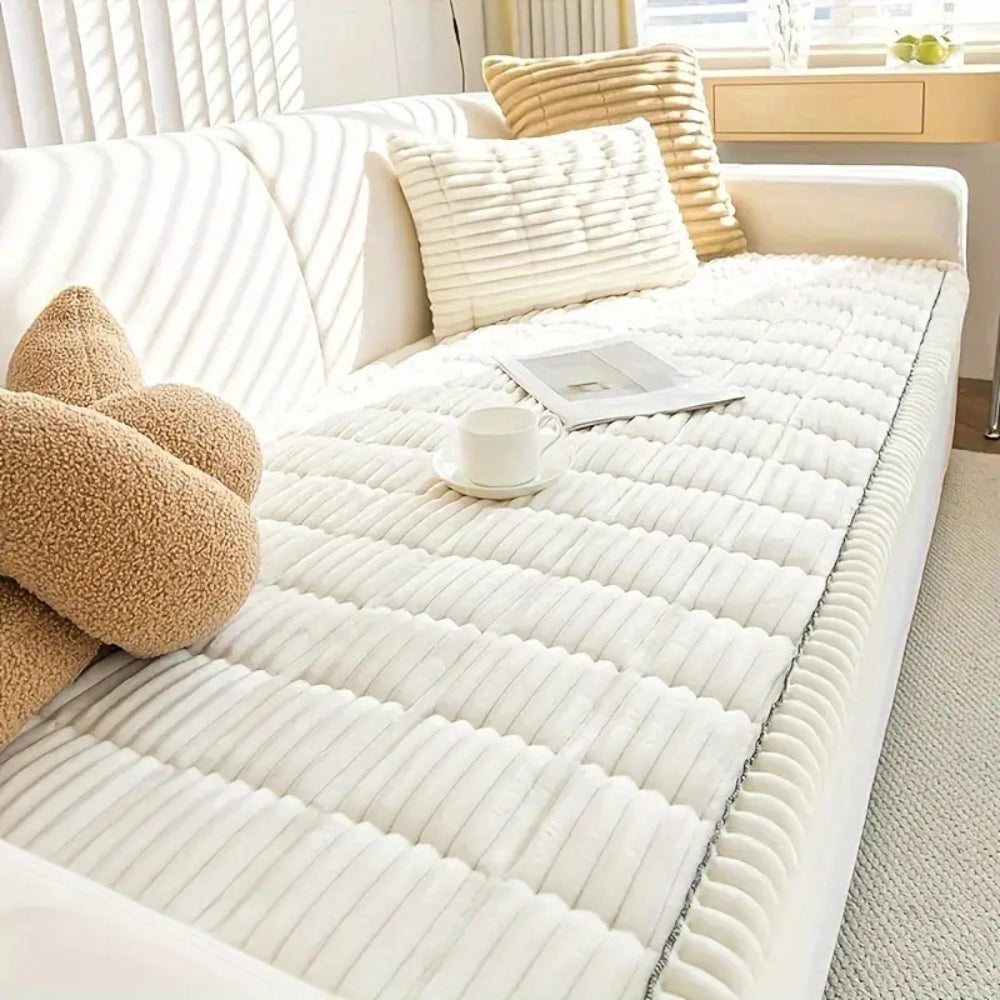 SofaLuxe: Velvet Soft Sofa Cover with Pleated Edge – Elegant Sofa Throw & Protective Blanket
