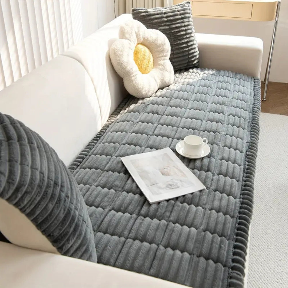 SofaLuxe: Velvet Soft Sofa Cover with Pleated Edge – Elegant Sofa Throw & Protective Blanket