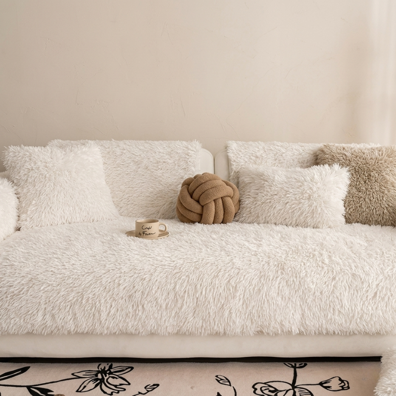 Sofa Cover Faux Lambswool Stretchable Machine Washable