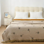 SolTropica: Cotton Throws in Tropical Palm Design with Reversible Structure & Decorative Fringes – for Sofa & Bedroom