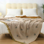 SolTropica: Cotton Throws in Tropical Palm Design with Reversible Structure & Decorative Fringes – for Sofa & Bedroom