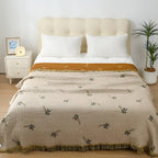 SolTropica: Cotton Throws in Tropical Palm Design with Reversible Structure & Decorative Fringes – for Sofa & Bedroom