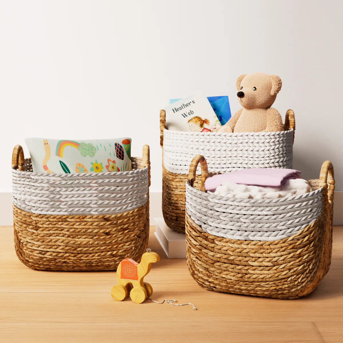 Solana seagrass storage basket set (set of 3)