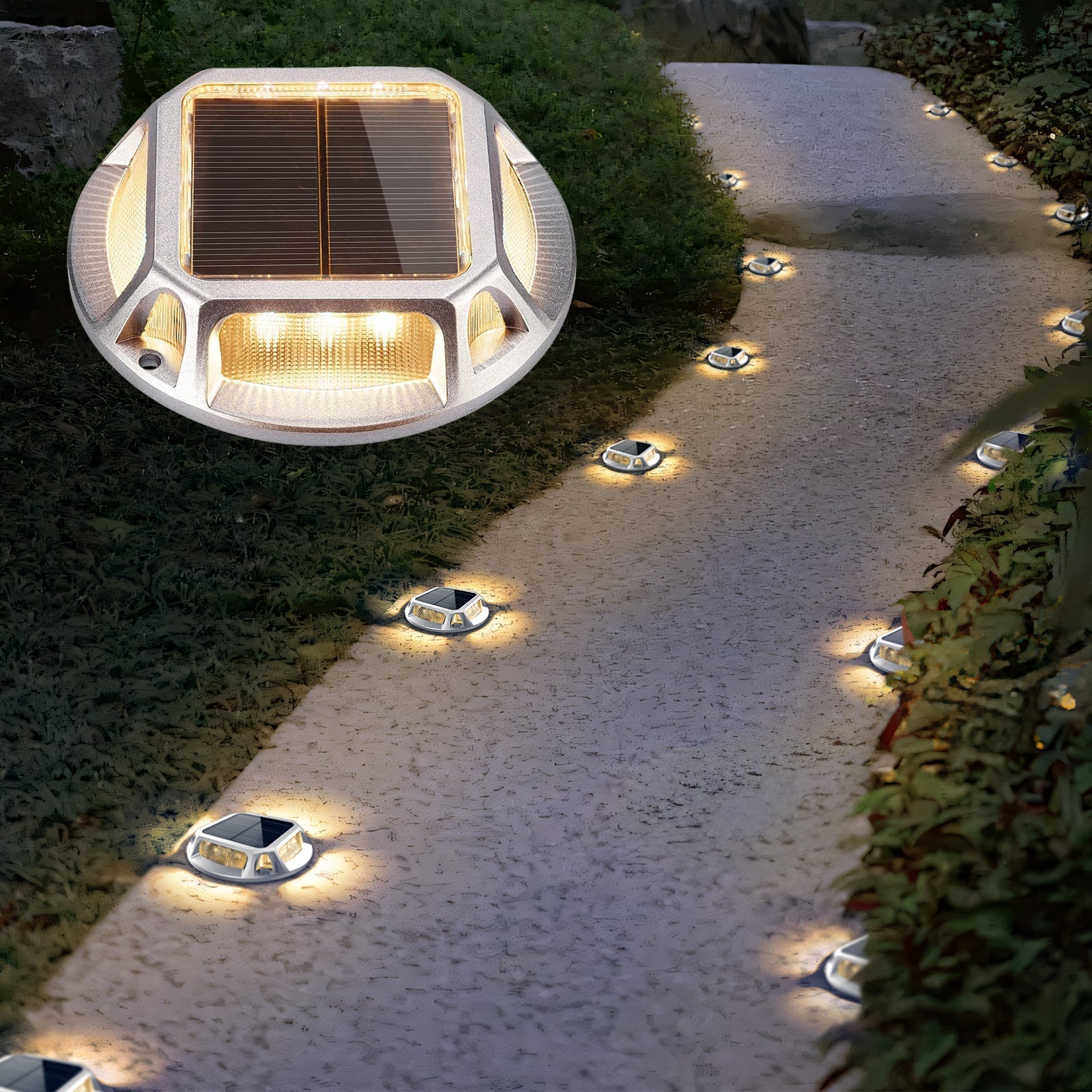 Solar Deck Light IP68 Waterproof 12 LED Cool White Aluminum Alloy Pathway Light