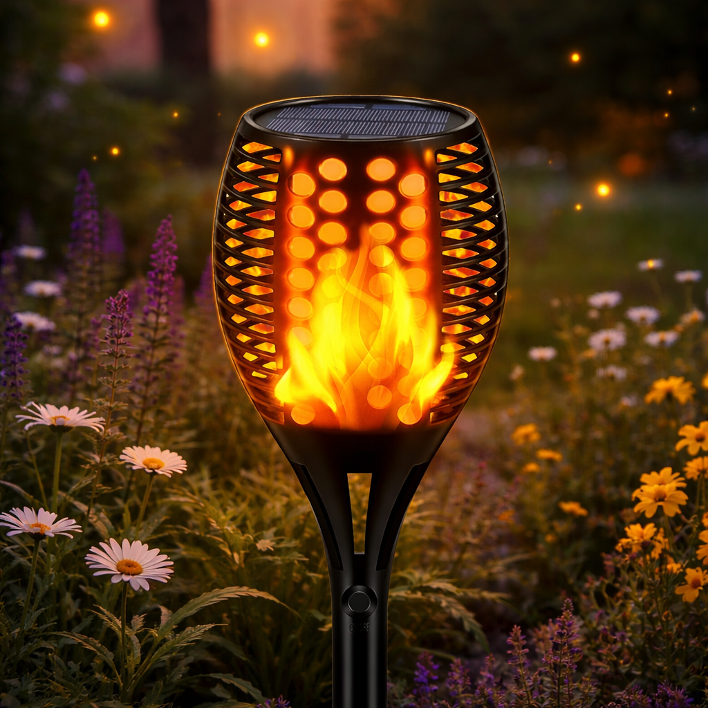 Solar Flame Torch Lights LED Flickering Effect Waterproof